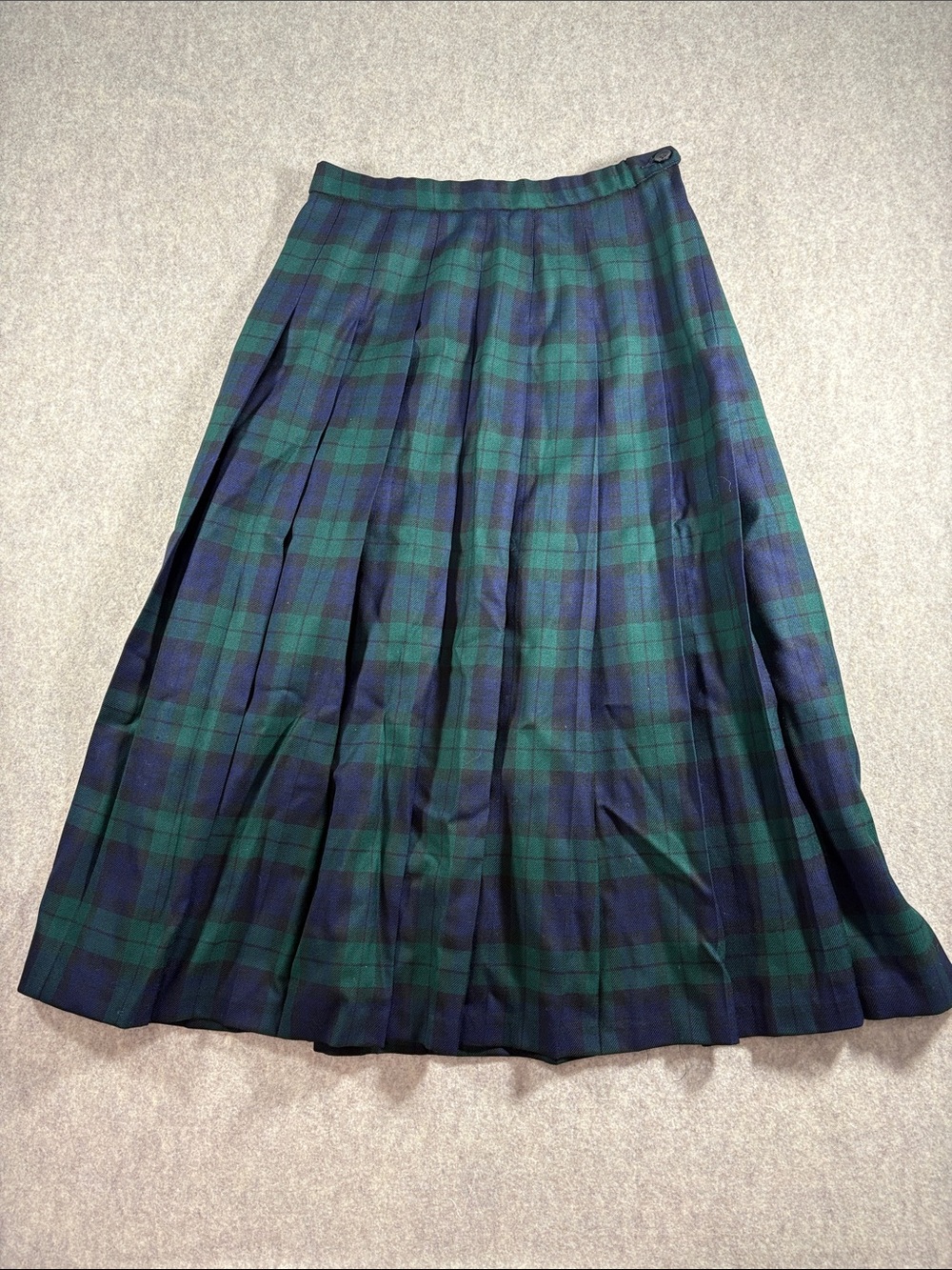 Vintage Pendleton Pleated Wool Black Watch Tartan Midi Skirt Green Blue 8P EUC